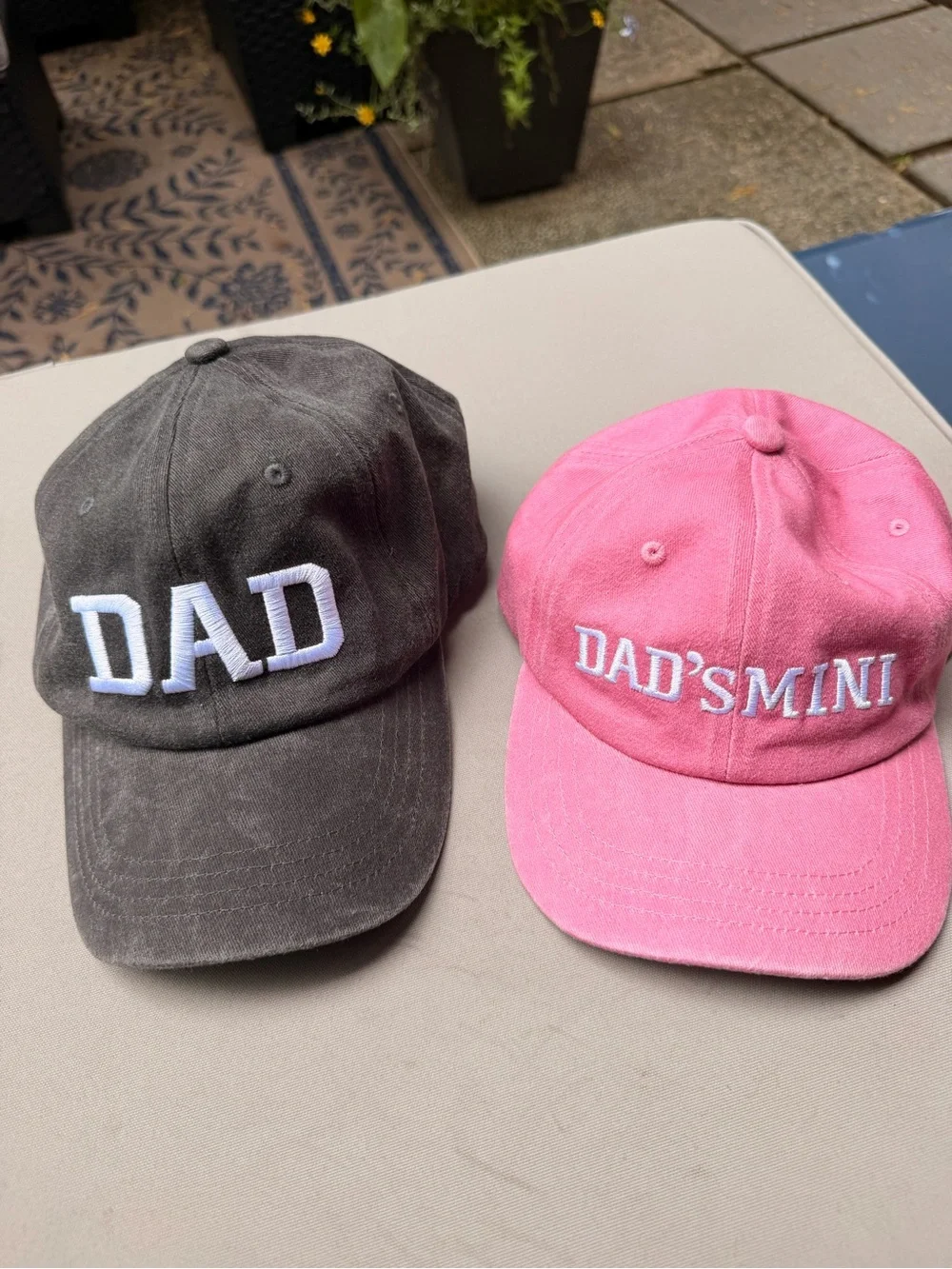 Dad & Dad's Mini Embroidered Baseball Caps - Gray and Pink